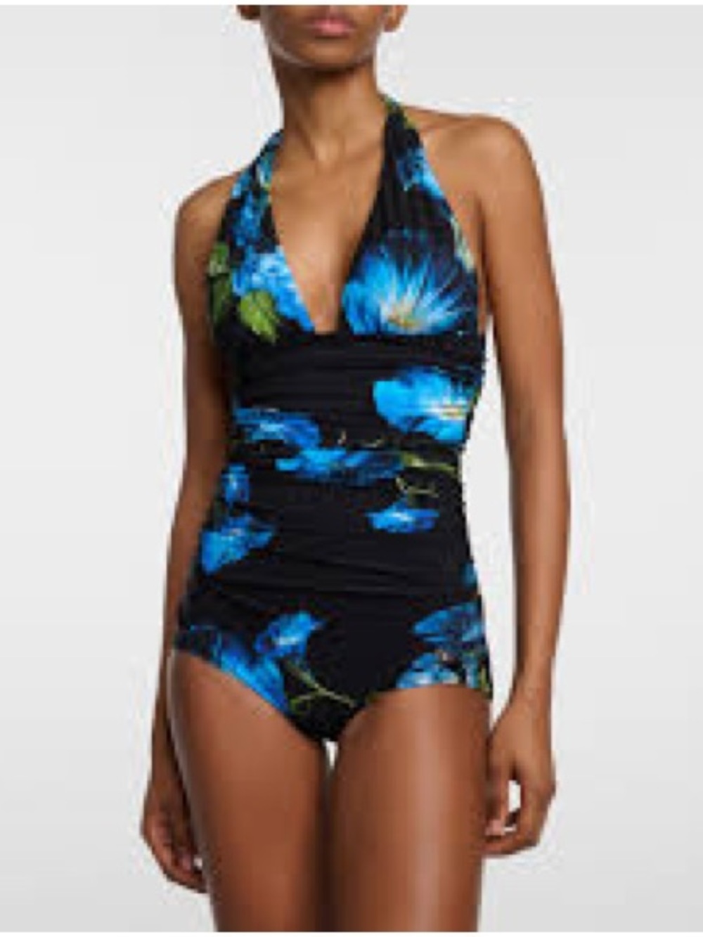 Dolce & Gabbana Black Halter One-Piece with Blue Floral Print